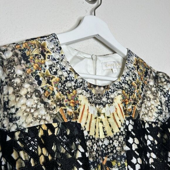 Caizih Juang Roman City Black Sequin Houndstooth Lace Jewel Print Dress 13 - Picture 3 of 12